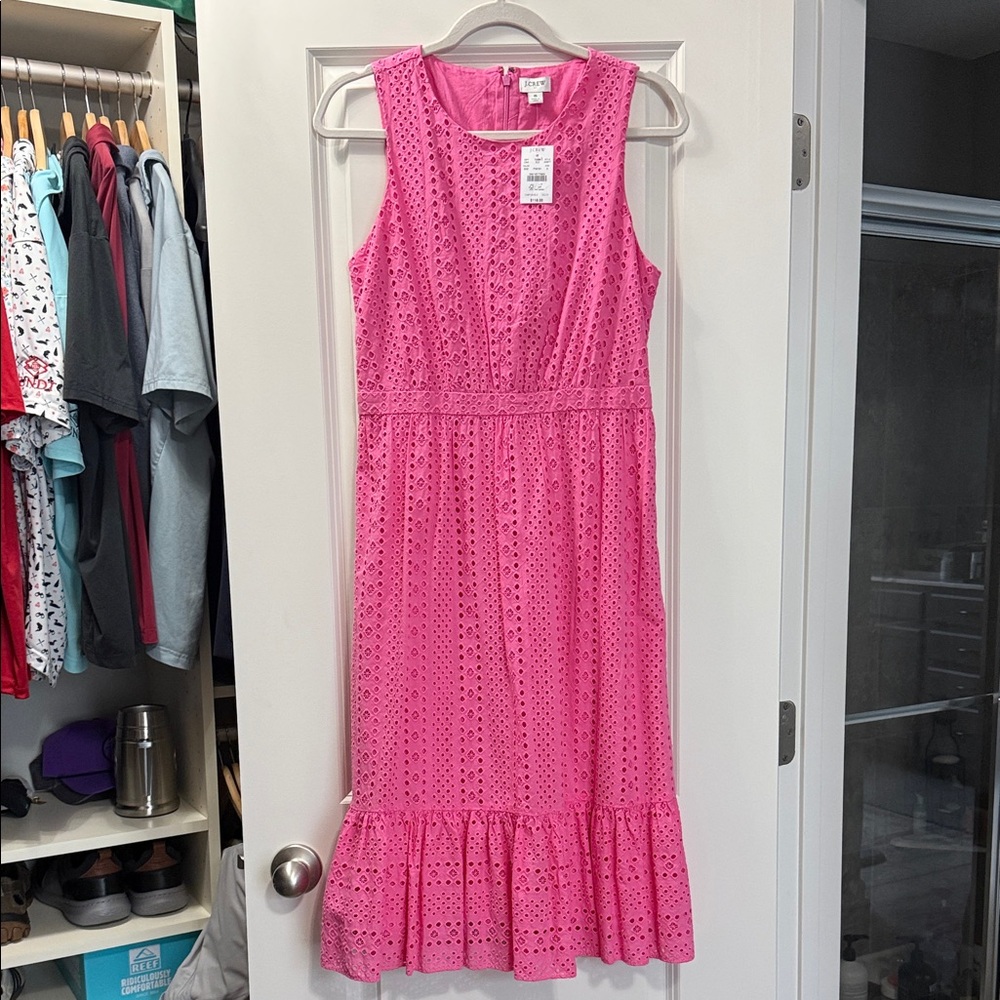 J. Crew Factory Pink Eyelet Midi Dress